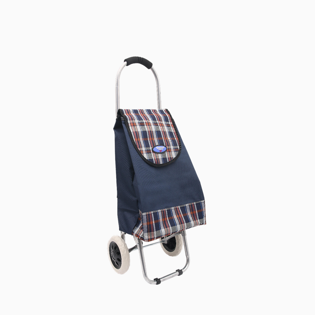 Durable 2-Wheel Tartan Print Grocery Shopping Cart for Errands and Daily Use