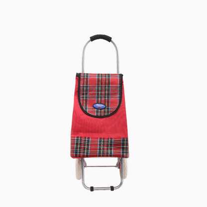 Durable 2-Wheel Tartan Print Grocery Shopping Cart for Errands and Daily Use