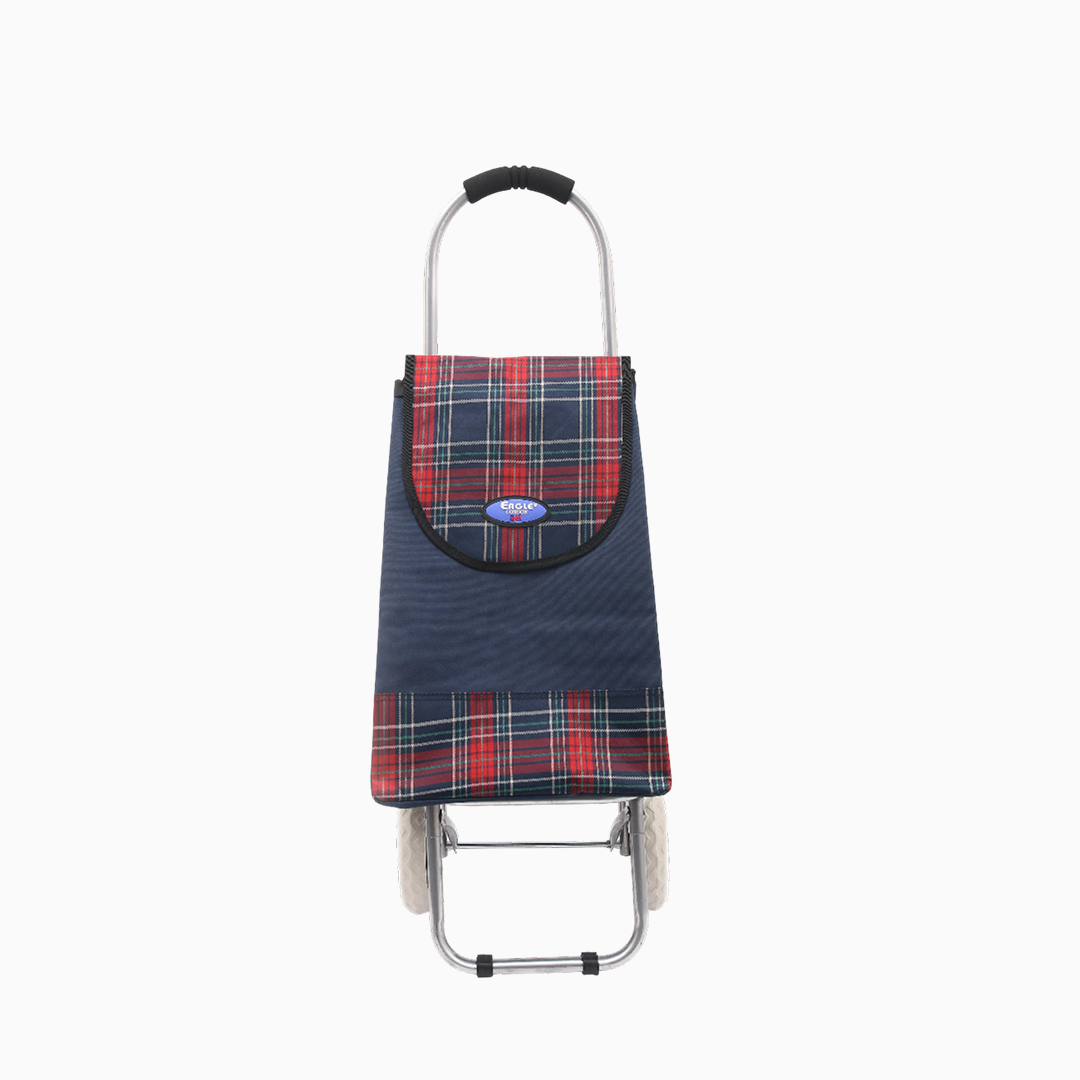 Durable 2-Wheel Tartan Print Grocery Shopping Cart for Errands and Daily Use