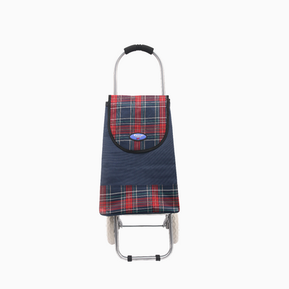 Durable 2-Wheel Tartan Print Grocery Shopping Cart for Errands and Daily Use