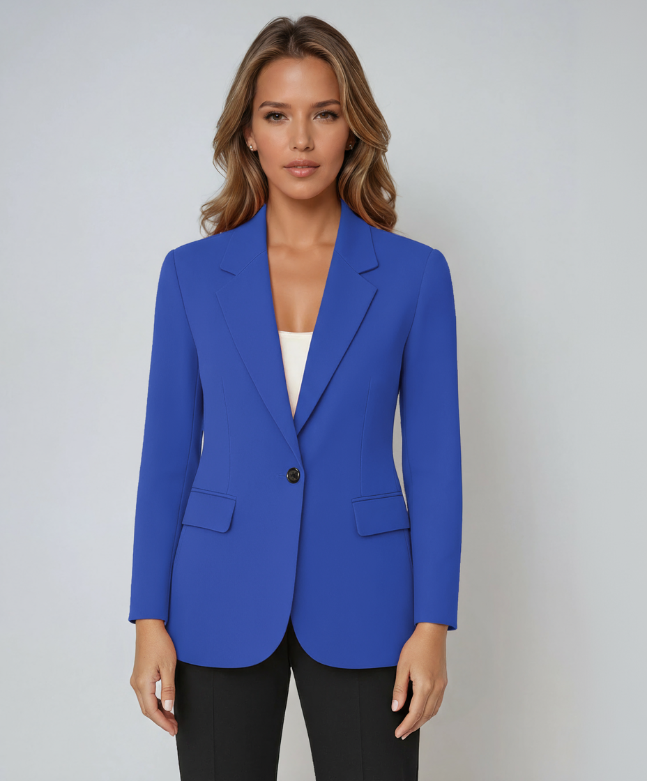 Women's Tailored Blazer with Single Button Closure and Front Pockets for Stylish Office Wear
