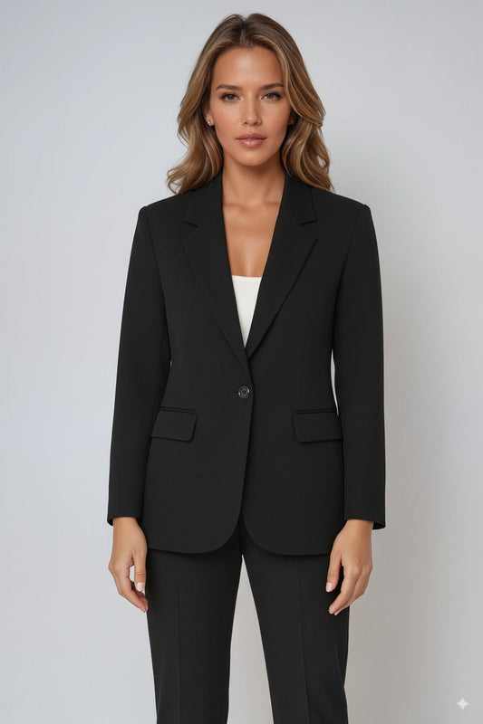 Women's Tailored Blazer with Single Button Closure and Front Pockets for Stylish Office Wear