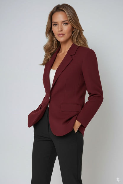 Women's Tailored Blazer with Single Button Closure and Front Pockets for Stylish Office Wear