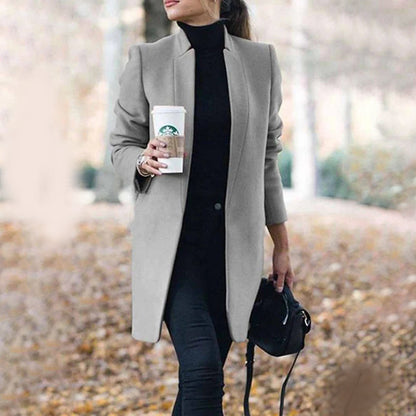 Stylish Women's Long Wool Trench Coat with Stand Collar and Tailored Fit for Elegant Outerwear