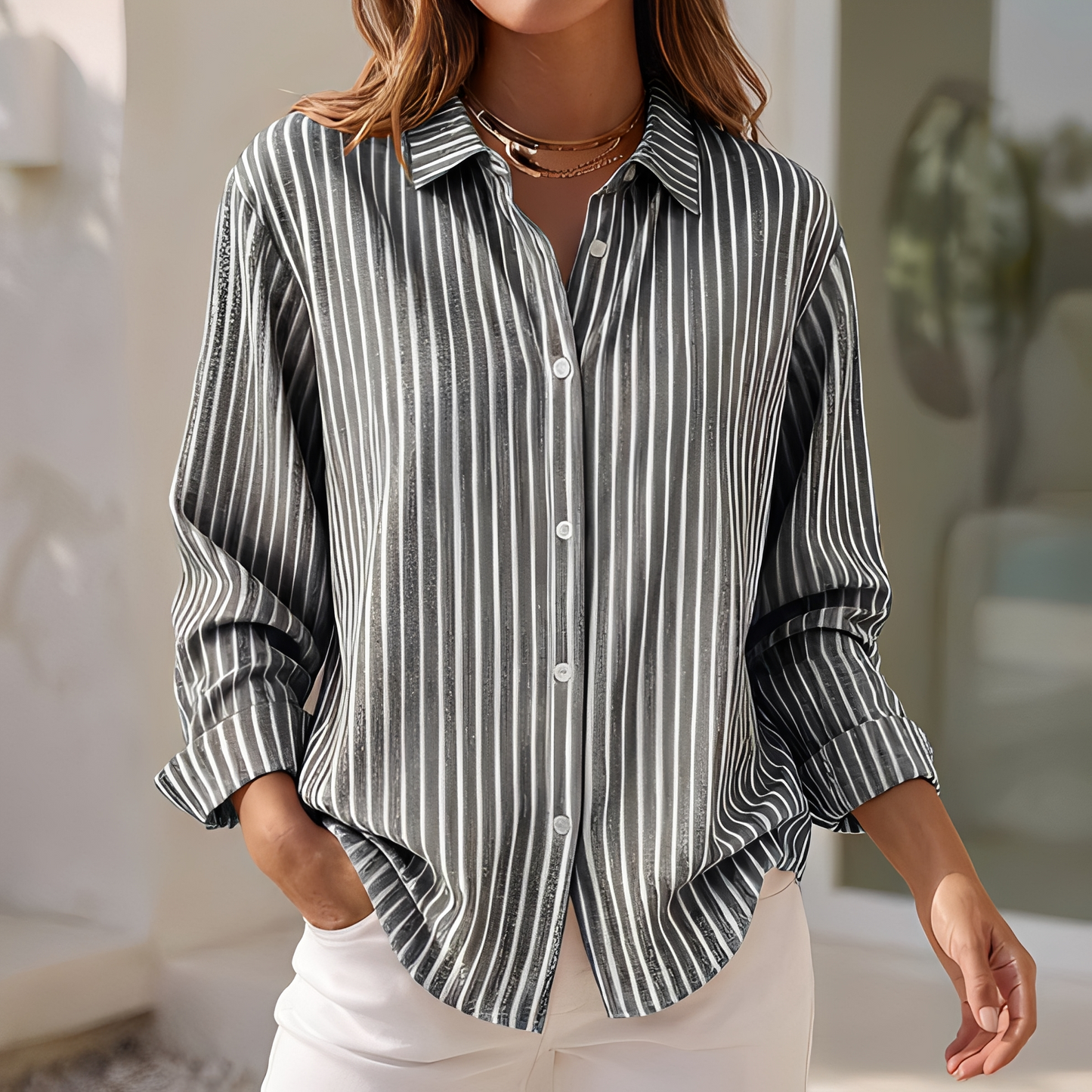 Lenna - Summer Striped Shirt, Loose Fit for Women