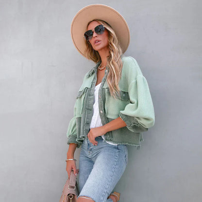 Alina - Cropped Jacket with Frayed Hem