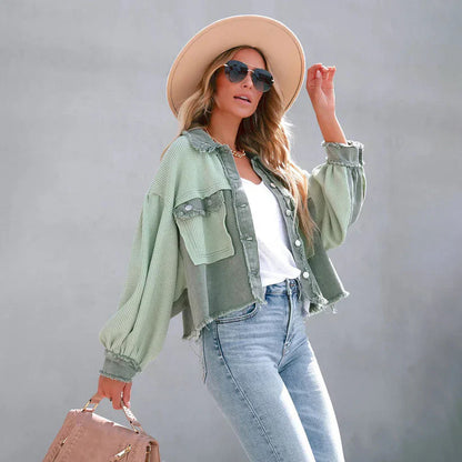 Alina - Cropped Jacket with Frayed Hem