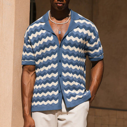 Men's Knitted Button-Up Shirt - Mykonos Style
