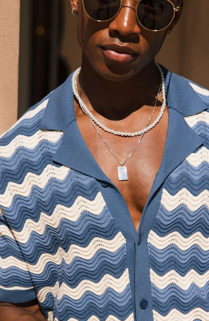 Men's Knitted Button-Up Shirt - Mykonos Style