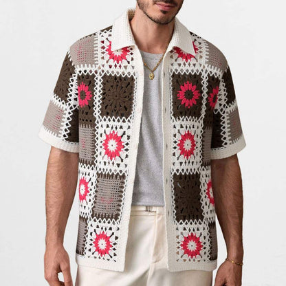 Men's Knitted Button-Up Shirt - Stylish Santorini-Inspired Design