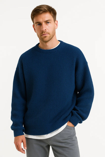Men's Oversized Knitted Sweater with Ribbed Texture - Cozy and Stylish Knitwear