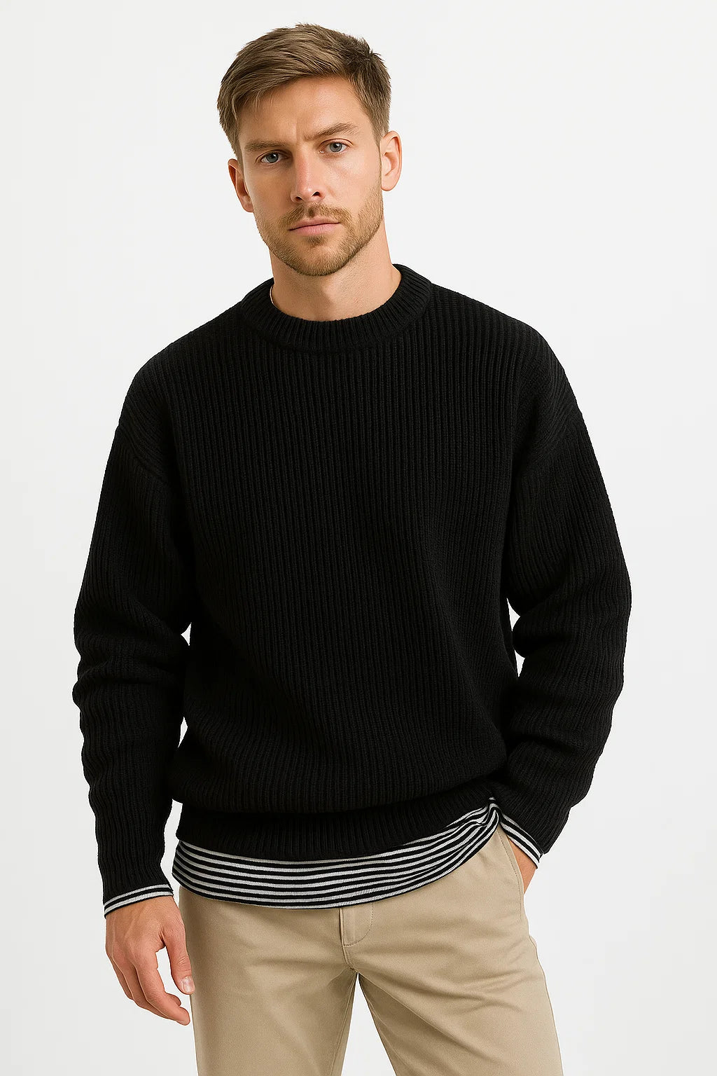 Men's Oversized Knitted Sweater with Ribbed Texture - Cozy and Stylish Knitwear