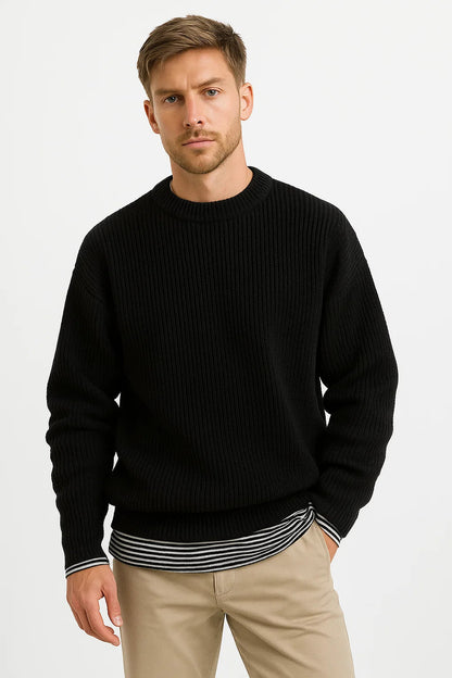 Men's Oversized Knitted Sweater with Ribbed Texture - Cozy and Stylish Knitwear