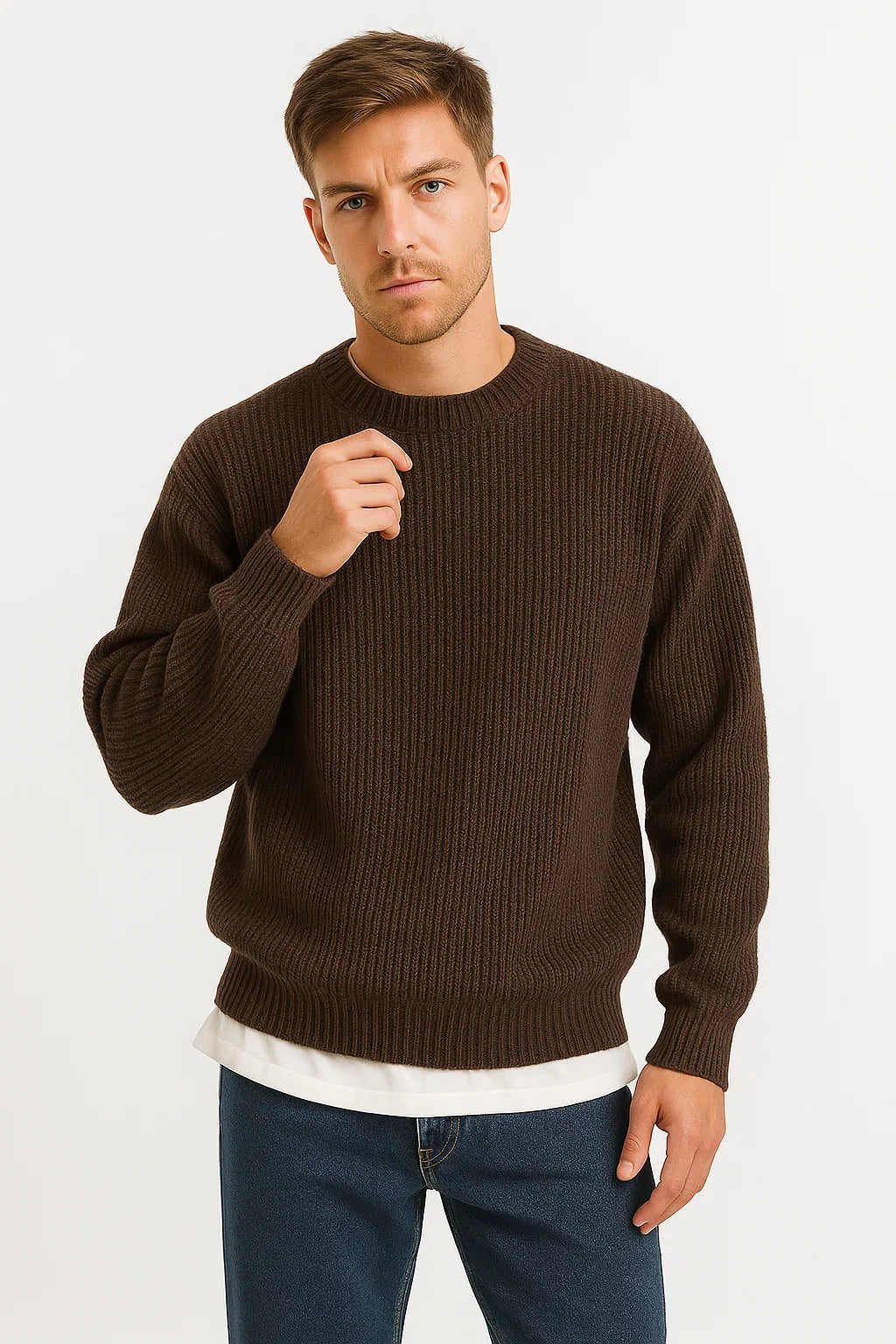 Men's Oversized Knitted Sweater with Ribbed Texture - Cozy and Stylish Knitwear