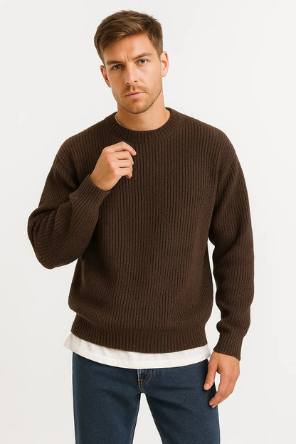 Men's Oversized Knitted Sweater with Ribbed Texture - Cozy and Stylish Knitwear