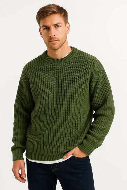 Men's Oversized Knitted Sweater with Ribbed Texture - Cozy and Stylish Knitwear