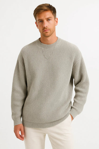 Men's Oversized Knitted Sweater with Ribbed Texture - Cozy and Stylish Knitwear