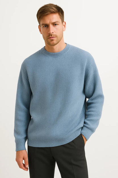 Men's Oversized Knitted Sweater with Ribbed Texture - Cozy and Stylish Knitwear