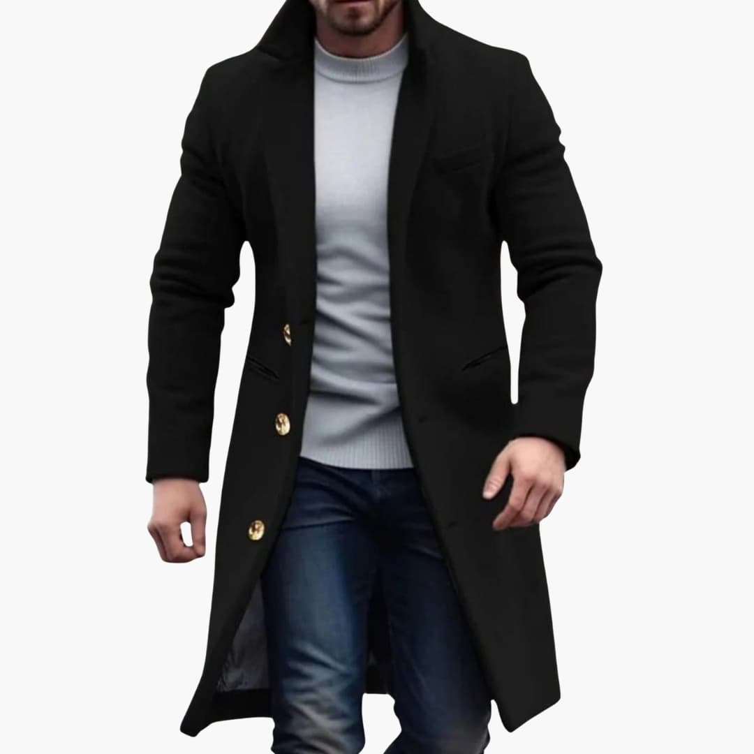 Men's Stylish Long Coat with Button Placket Design for Modern Fashion