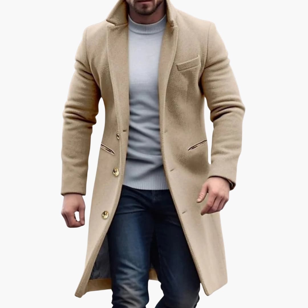 Men's Stylish Long Coat with Button Placket Design for Modern Fashion