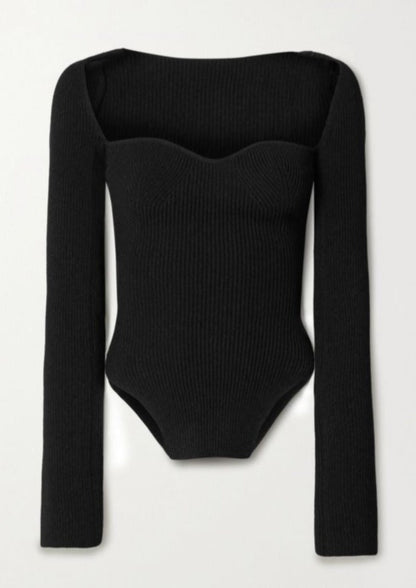 Cassy | Black Ribbed Bodysuit