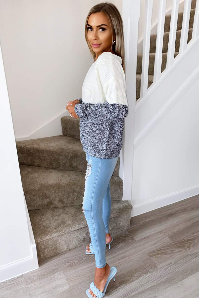 Stylish Off-Shoulder Knit Sweater in Ivory and Black for Women