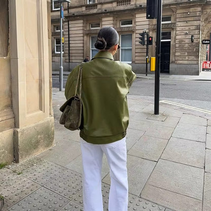 Plus Size Women's Oversized Jacket with Wide Collar and Snap Front Closure