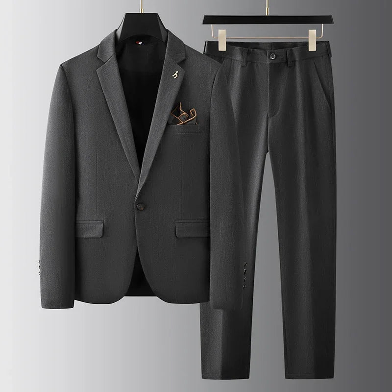 Men's 2-Piece Suit Set - Single-Breasted Blazer and Straight-Leg Trousers for Formal Wear