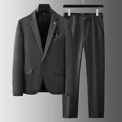 Men's 2-Piece Suit Set - Single-Breasted Blazer and Straight-Leg Trousers for Formal Wear