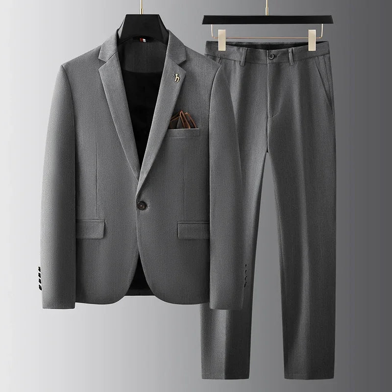 Men's 2-Piece Suit Set - Single-Breasted Blazer and Straight-Leg Trousers for Formal Wear