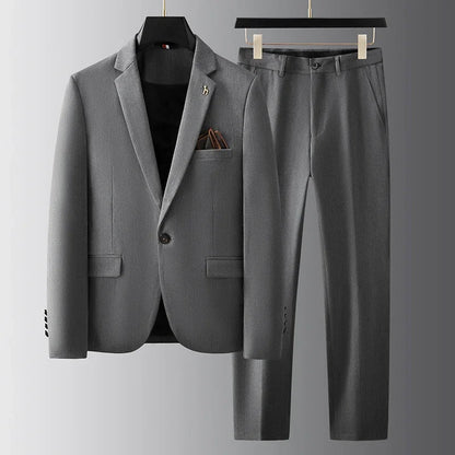 Men's 2-Piece Suit Set - Single-Breasted Blazer and Straight-Leg Trousers for Formal Wear