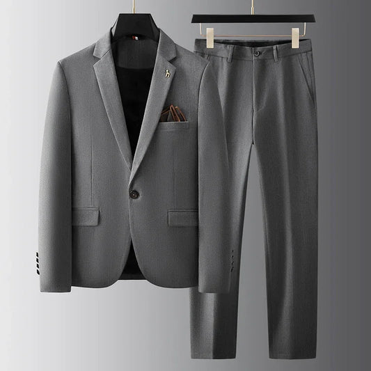 Men's 2-Piece Suit Set - Single-Breasted Blazer and Straight-Leg Trousers for Formal Wear