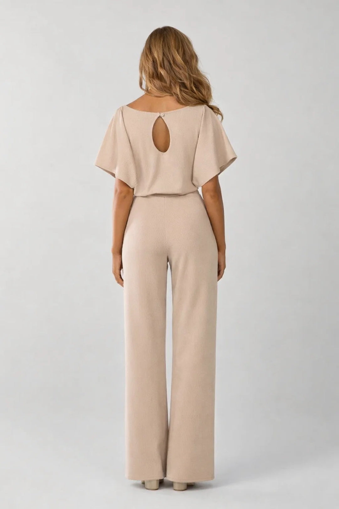 Ladies' Jumpsuit - Wide Leg with Belt and Boat Neck | Elegant