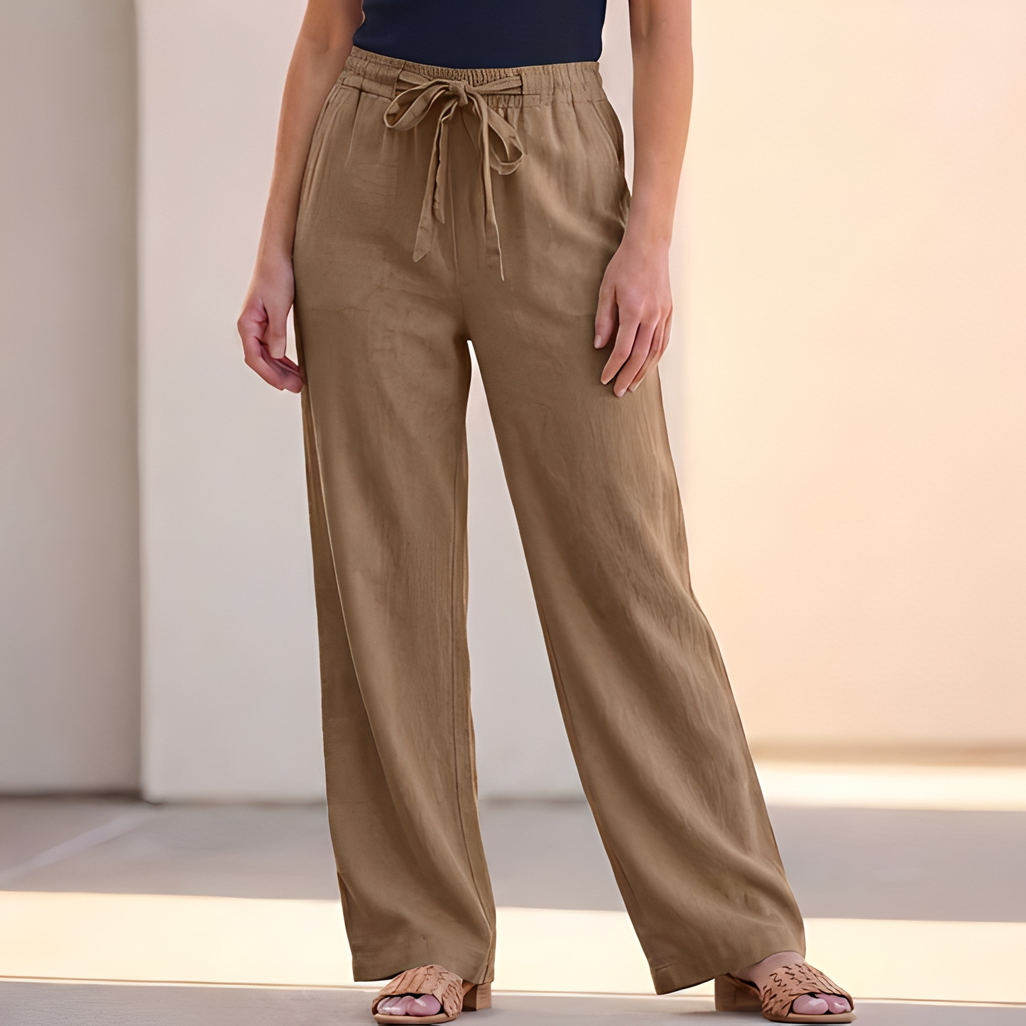Analyn - Women's Wide Summer Trousers with Adjustable Drawstring