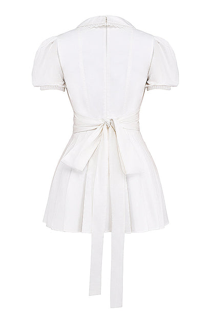 Bette | Mini Dress with V-Neck and Pleated Skirt White