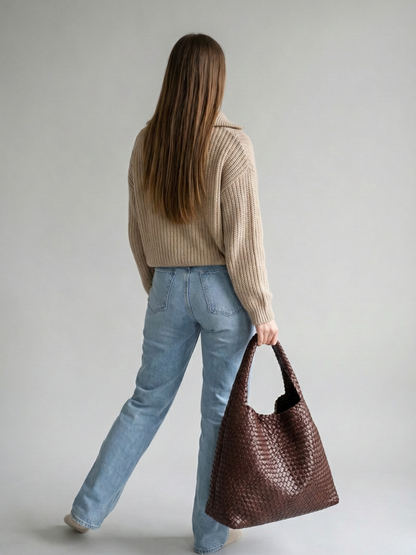 Stylish Woven Leather Women's Work Bag - Perfect for Professionals