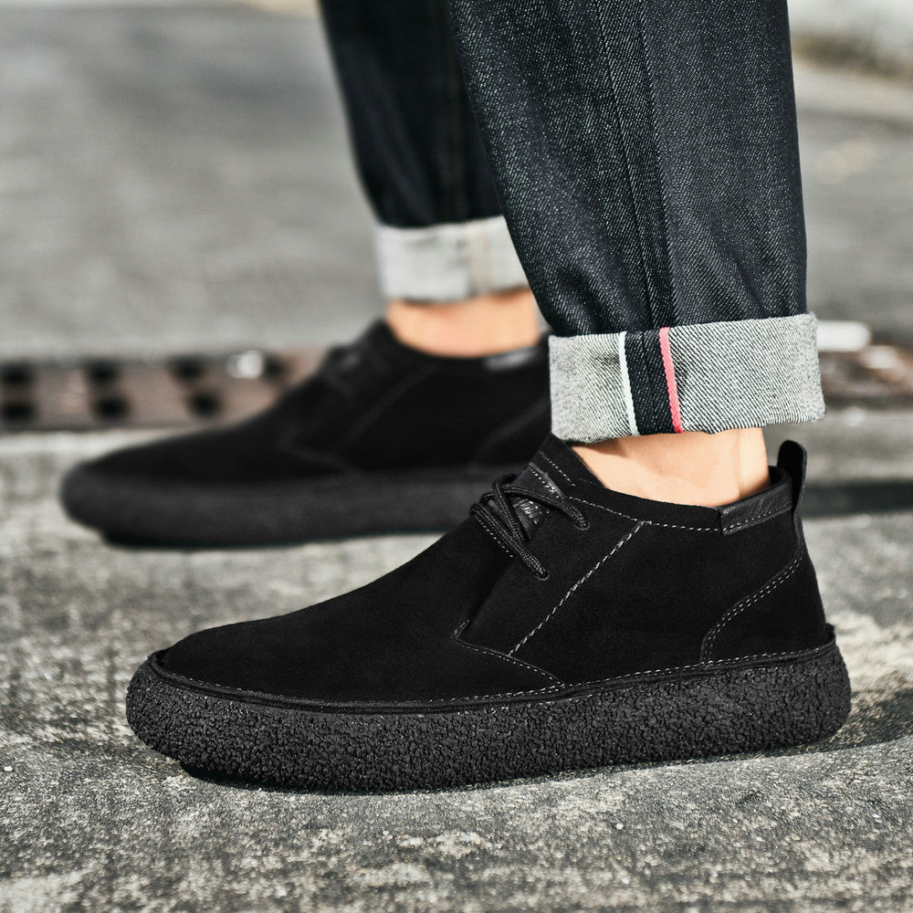 Men's Textured Sole Mid-Top Loafers with Lace-Up Design for Casual and Formal Wear