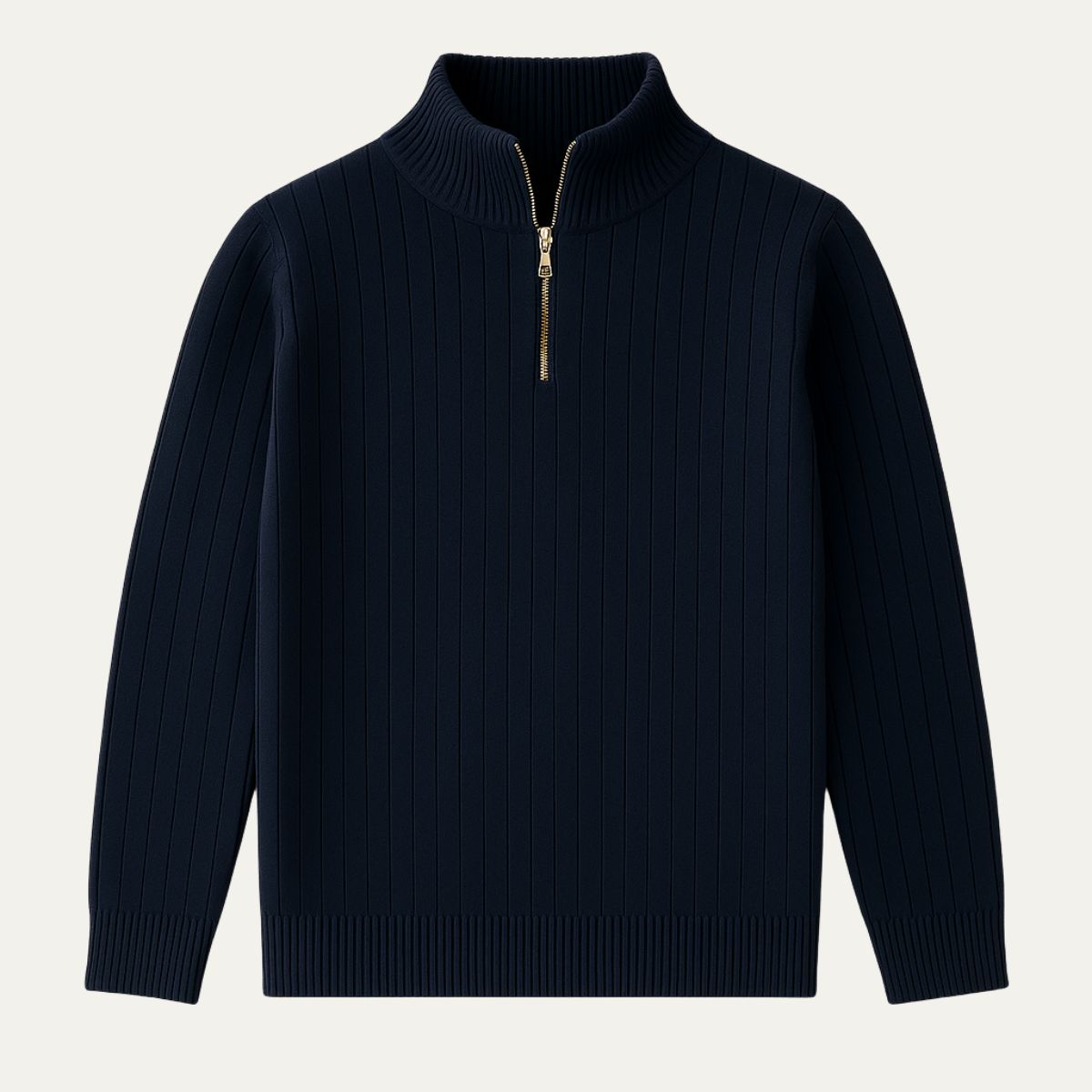 Men's Ribbed Knit Quarter Zip Sweater with Stand Collar for Casual Wear