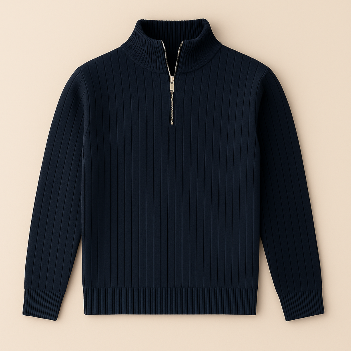 Men's Ribbed Knit Quarter Zip Sweater with Stand Collar for Casual Wear
