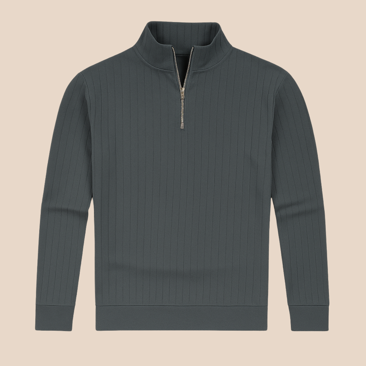 Men's Ribbed Knit Quarter Zip Sweater with Stand Collar for Casual Wear
