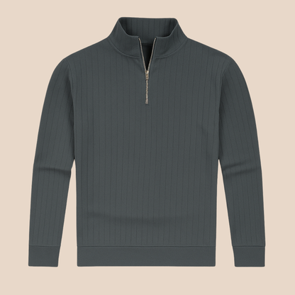 Men's Ribbed Knit Quarter Zip Sweater with Stand Collar for Casual Wear