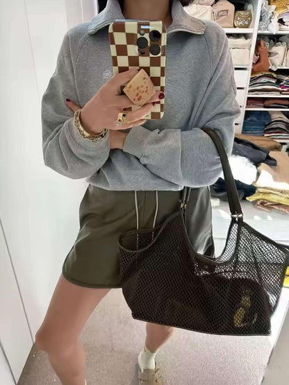 Lightweight Mesh Shoulder Tote Bag - Modern and Stylish Everyday Accessory