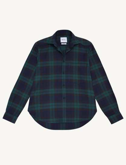 Women's Classic Fit Green Plaid Shirt - Soft Brushed Cotton and Merino Wool Blend