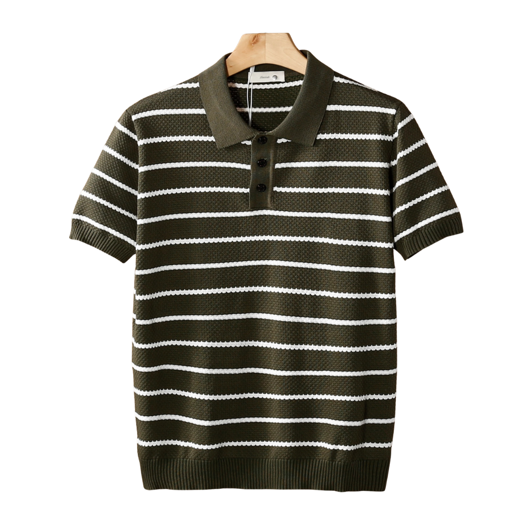 Men's Striped Textured Polo Shirt with Button Detail