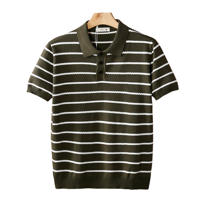Men's Striped Textured Polo Shirt with Button Detail