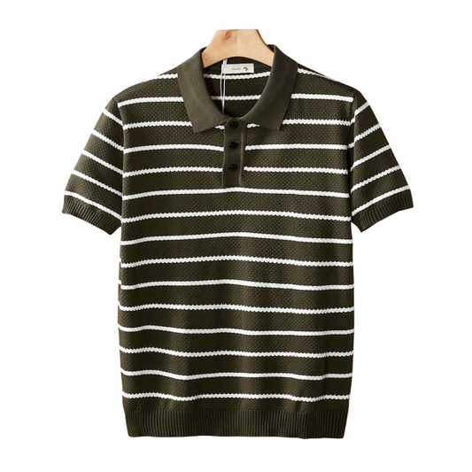 Men's Striped Textured Polo Shirt with Button Detail