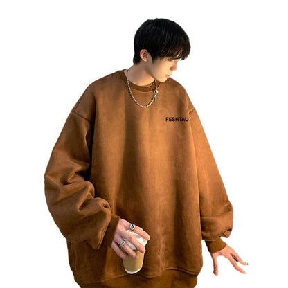 Men's Oversized Suede Sweatshirt - Essentials Casual