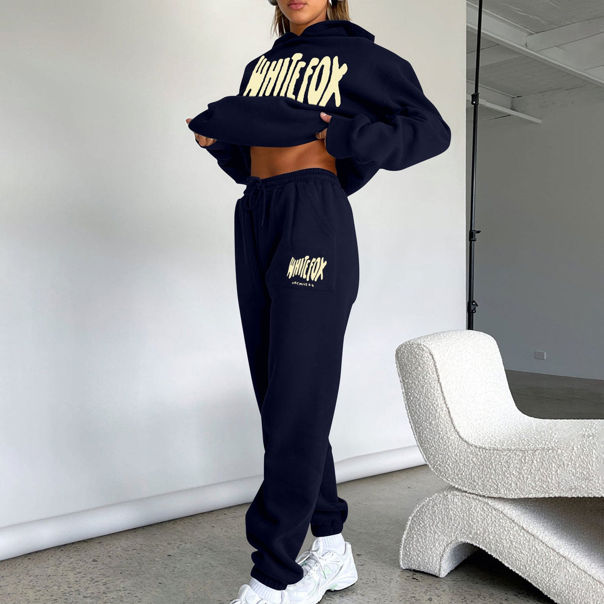 Trendy Long Sleeve Hoodie and Sweatpants Set with Foam Print