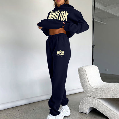 Trendy Long Sleeve Hoodie and Sweatpants Set with Foam Print
