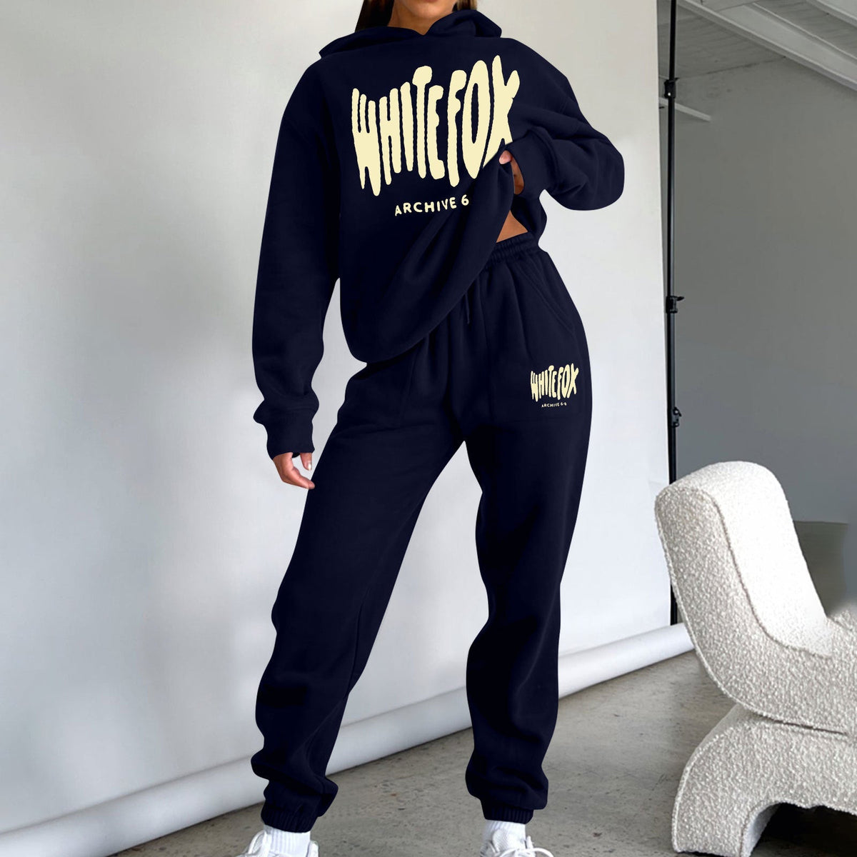 Trendy Long Sleeve Hoodie and Sweatpants Set with Foam Print